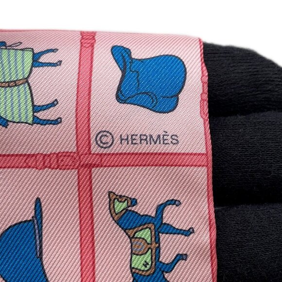 HERMES Twilly Couvertures et Tenues de jour Silk100% Rose/Blue/Vert - Picture 6 of 6
